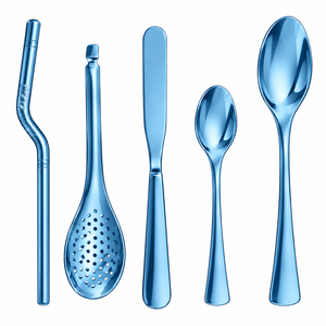 Juego de 5 Utensilios de Cocina Profesionales de Acero Inoxidable Azul, Cuchara Ranurada, Espátula, Cucharas Offset, Utensilios Culinarios para Alimentos - Product Image 6