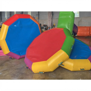 Colchoneta flotante octogonal inflable de PVC rosa y azul, juguete acuático para exteriores, para uso en hoteles y resorts. - Product Image 3