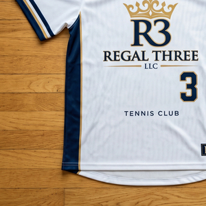 Camiseta de Tenis Regal Three LLC Unisex de Manga Corta, Sublimada, de Malla 100% Poliéster, Transpirable, con Cuello en V - Product Image 3