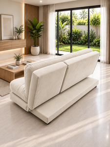 โซฟาเบดสีเบจทันสมัย โซฟาผ้า Smile พร้อมเบาะนุ่มแบบ Tufted และขาสีดำ รวมหมอนอิง เหมาะสำหรับอพาร์ทเมนต์ โรงแรม และห้องนั่งเล่น - Product Image 5