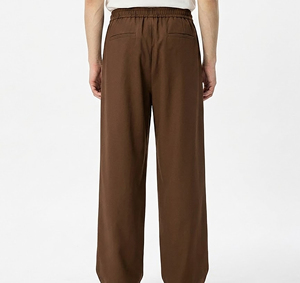 Pantalon en coton marron à jambes larges pour hommes, taille élastique, cordon de serrage, coupe ample décontractée avec poches latérales, vêtements d'automne - Product Image 3