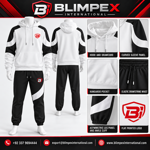 Conjunto Deportivo Personalizado para Hombre, Sudadera con Capucha y Pantalones Jogger en Bloques de Color Blanco y Negro, Paneles Curvos, Logotipo Personalizado, Marca Privada - Product Image 6