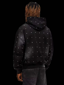 <b>Men's</b> Black Hooded <b>Sweatshirt</b> With <b>White</b> Dot Print Oversized Fit Casual Style Knitted Polyester Autumn Wear - Product Image 3