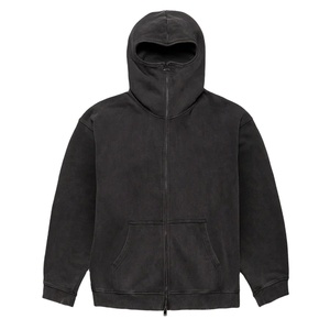 Hoodies for Man 100% Cotton Custom <b>Screen</b> Print Full Zip up Vintage Drop Shoulder Full Face <b>Cover</b> Balaclava - Product Image 1