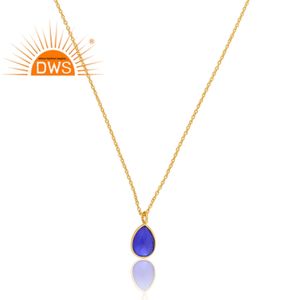 Collier avec pendentif en argent sterling de qualité supérieure plaqué or 18 carats avec double pierre de quartz tanzanite Demi Fine Jewelry Manufacturer - Product Image 3