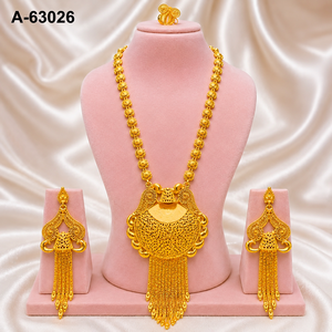 Conjunto de Joyería Étnica al por Mayor para Mujer, Collar con Colgante de Circonio Chapado en Oro y Aretes, Conjunto de Boda A-63025 - Product Image 4