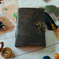 Carnet de notes en cuir véritable fait main, motif dragon, livre des ombres gaufré, vintage, 120 pages, papier à bords festonnés, du Rajasthan par Al-amir