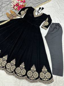 PinkCityBlocks Traditional Indian Pakistani Heavy Pure Viscose Velvet Embroidery Sequin Work Slim Fit Special Occasion Long - Product Image 2