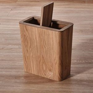 Modern Wooden Dustbin with <b>Lid</b> Rectangular Decorative Indoor Waste Basket Trash <b>Bin</b> for Home Office Bathroom Hotel Use - Product Image 1