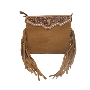 Women's Genuine Leather Casual Tote Bag with Zipper Closure Fringe Detail Shoulder Strap-Tan Brown - Product Image 4