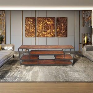 Meuble TV convertible moderne en bois massif couleur naturelle pour salon, chambre, hôtel – Armoire légère bleu océan - Product Image 1