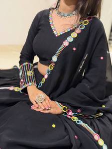 Black Traditional Indian Pakistani Women's Lehenga Set Floor-Length Cotton Wedding Wear Loose Fit All Seasons - Product Image 2