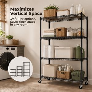 Étagère de garage en métal robuste à 4 niveaux réglables avec roulettes, montage sans outil - Product Image 5