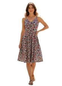 Robe trapèze décontractée pour femme, 100% coton tissé, sans manches, imprimée, coupe régulière, taille naturelle, longueur genou, style doux et mignon, collection printemps - Product Image 5