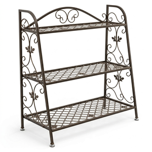 Top Selling Metal <b>Plant</b> Stand <b>Rectangular</b> Slatted Shelf Rack for Indoor Outdoor Garden Flower Display Black <b>Pot</b> Holder - Product Image 1