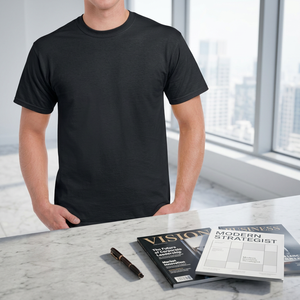 T-shirt uni noir à manches régulières et col rond pour homme, tee-shirt décontracté en coton 100% à séchage rapide et écologique - Product Image 3