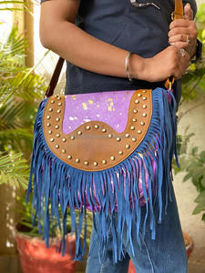 Nouveau Style occidental daim métallique fourrure frange sac à main élégant femmes violet couleur frange sacs de haute qualité femmes sac à main - Product Image 2