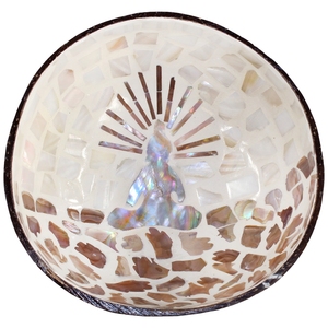 ชามเสิร์ฟเปลือกมะพร้าวเคลือบเงาแบบเวียดนาม MOP เป็นมิตรกับสิ่งแวดล้อม ย่อยสลายได้ทางชีวภาพ สไตล์โบฮีเมียน พร้อมลวดลายโมเสกพระพุทธรูป - Product Image 1