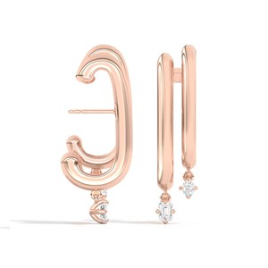 Round Emerald Lab Grown Diamond Double <b>Hoop</b> Drop <b>Earring</b> Multi Shape East West Bezel Set Dangle 14kt 18kt <b>Solid</b> Gold Wholesale - Product Image 5