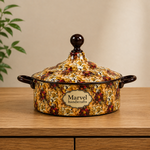 Cacerola de Esmalte Dorado con Diseño Floral de Marvel Handicrafts, Olla para Servir de Primera Calidad, Resistente al Calor, para Cocina y Comedor - Product Image 1