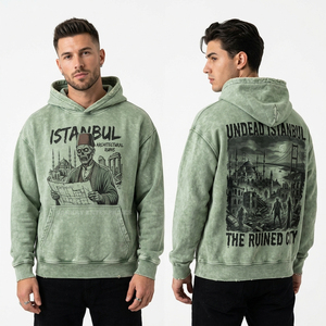 Sudadera con Capucha Verde Lima Brillante con Estampado Gráfico de Serpiente y Calavera, Estilo Urbano para Hombre, con Bordes Desgastados, Sudadera de Felpa Extra Grande - Product Image 5