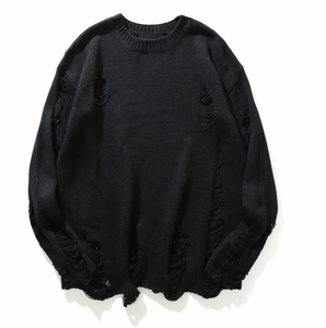 <b>Women</b> <b>Black</b> Color Distressed <b>Sweatshirts</b> Cut Out Streetwear Terry Fleece Cut Sleeves Drop Shoulder Ripped Distress <b>Sweatshirts</b> - Product Image 3