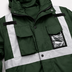Chaqueta de Trabajo de Poliéster Reflectante de Alta Visibilidad Directo de Fábrica, Uniforme de Seguridad con Capucha, Bolsillo Transparente para Identificación, Cintura Elástica, Multibolsillos - Product Image 4