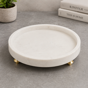 Round <b>Marble</b> Storage Tray With Brass Feet Minimalist Design Indoor Tabletop Decor Living Room Accessory - Product Image 2