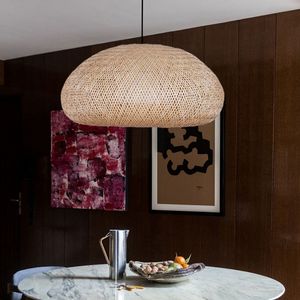 Lámpara Colgante de Bambú Natural Tejida en Forma de Domo para Decoración de Techo del Hogar, Iluminación Interior y Diseño de Interiores - Product Image 4