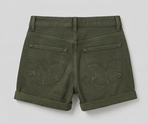 Short en jean vert olive en coton, taille haute, coupe droite, fermeture boutonnée, style décontracté d'été, détails surpiqués - Product Image 2