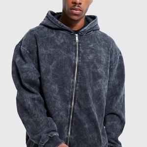 Sweat à capuche zippé pour homme, vintage, délavé, coupe oversize, en molleton épais, effet délavé à l'acide, style streetwear, vierge - Product Image 1