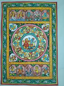 Pintura Mural Tradicional India Pattachitra, Arte Folclórico Étnico Hecho a Mano, Decoración Mitológica de Algodón para Sala de Estar o Templo - Product Image 1