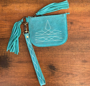 Custom Boot Stitch Sued Leather Wristlet Coin Purse Portable Card Purse Mini <b>Pouch</b> Women Change Wallet with Keychain Ring Holder - Product Image 4