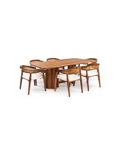 Mesa de Comedor Moderna de Madera con Sillas de Respaldo de Mimbre, Diseño Rectangular de Mediados de Siglo, para el Hogar, Muebles de Comedor, Construcción Estable - Product Image 2