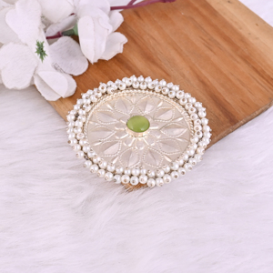 Green Cats'eye & Pearl Gemstone Floral Design Boho <b>Silver</b> Plated <b>Adjustable</b> Big <b>Ring</b> - Product Image 5