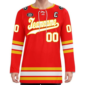 ผู้ผลิตเสื้อฮอกกี้น้ำแข็งแบบกำหนดเอง ปากีสถาน รับผลิตตามสั่ง (OEM) ขายส่ง ส่งออกไปยังสหรัฐอเมริกา สำหรับผู้ซื้อชุดทีม แบบซับลิเมชั่น จำนวนมาก ผลิตจากโพลีเอสเตอร์ 100% แบบกำหนดเอง - Product Image 1