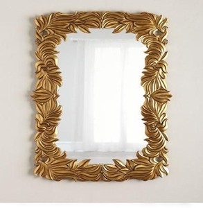 Miroir rectangulaire orné de feuilles d'or sculptées pour une esthétique vintage, disponible à prix de gros. - Product Image 1