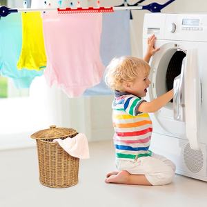 Cesta de Almacenamiento Tejida de Ratán Hecha a Mano de Alta Calidad con Tapa, Cesto de Ropa Redondo para Uso Doméstico - Product Image 5