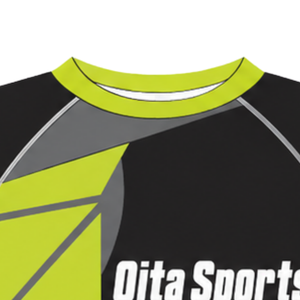 Camiseta Deportiva de Compresión Personalizada, Negra y Verde Lima, Manga Corta, Cuello Redondo, Diseño Geométrico, para Entrenamiento Atlético - Product Image 4