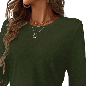Women Lace O-Neck <b>Sleeve</b> Blouse Solid Color <b>Long</b> <b>Sleeve</b> Shirt Backless Casual <b>Top</b> Summer Daily Wear 100% Cotton - Product Image 5