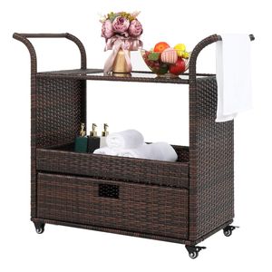 Carrello Bar da Esterno XH in Rattan Intrecciato con Ruote, Elegante Carrello Portaoggetti Mobile - Product Image 1