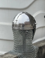 Casco de Caballero Medieval Bascinet de Acero Calibre 18 con Avental de Malla, Armadura de Guerrero Nórdico Usable para Halloween y Cosplay de Pascua