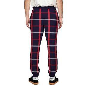 Pantalon de jogging décontracté à carreaux pour homme, taille élastique avec cordon de serrage, rayures rouges, bleu marine et grises, en polyester respirant de poids moyen, idéal pour l'automne - Product Image 2