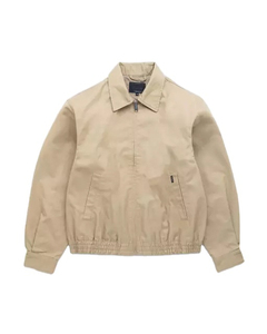 Blouson Bomber en Toile Beige pour Homme, Col Rabattu, Fermeture Éclair, Coupe Courte, Poches, Veste en Toile pour l'Automne - Product Image 1