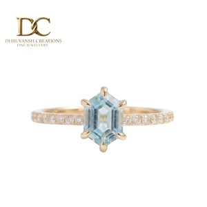 แหวนทองคำแท้ 14KT ประดับเพชรเลี้ยงในห้องปฏิบัติการ และพลอยสีฟ้าพาราอิบาเลี้ยงในห้องปฏิบัติการ ดีไซน์หรูหรา สวยงาม ได้รับการรับรองจาก IGI สำหรับผู้หญิง - Product Image 1