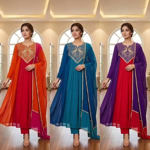 Premium Women's Traditional All Seasons Mul Chanderi Embroidered Kurta <b>Pant</b> Set with Cording <b>Sequin</b> Work & Designer Dupatta - Product Image 2