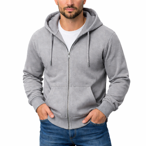 Sweat à capuche zippé intégral personnalisé pour homme en polaire épaisse, coupe ajustée, veste zippée épaisse, couleur unie décontractée, style streetwear - Product Image 3