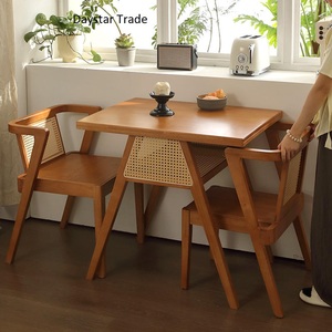 Mesa de Comedor Moderna Ecológica de Madera Maciza con Diseño de Panel de Ratán para el Hogar, Apartamento, Hotel, Restaurante, Muebles de Comedor - Product Image 1