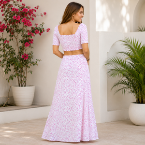 Women's Floral Print Two Piece <b>Maxi</b> <b>Skirt</b> Set Off Shoulder <b>Crop</b> <b>Top</b> & High Waist Summer Co-Ord Set OEM Custom Manufacturer - Product Image 5