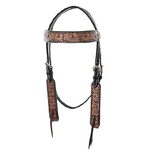Bridon en cuir pleine fleur fait main, double couture, style anglais avec rênes, pour l'équitation et les courses de chevaux - Product Image 1